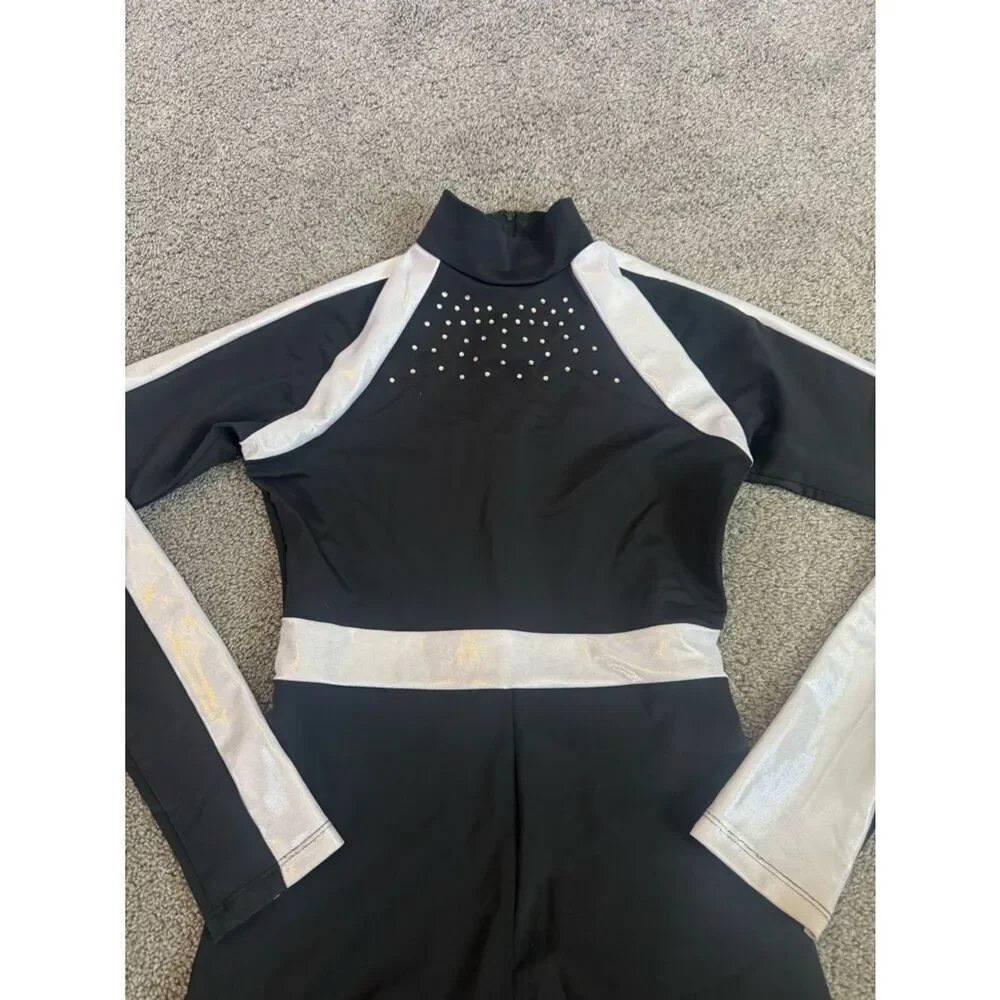 Alexandra Collection Metallic Rhinestone Biketard Costume Sz S